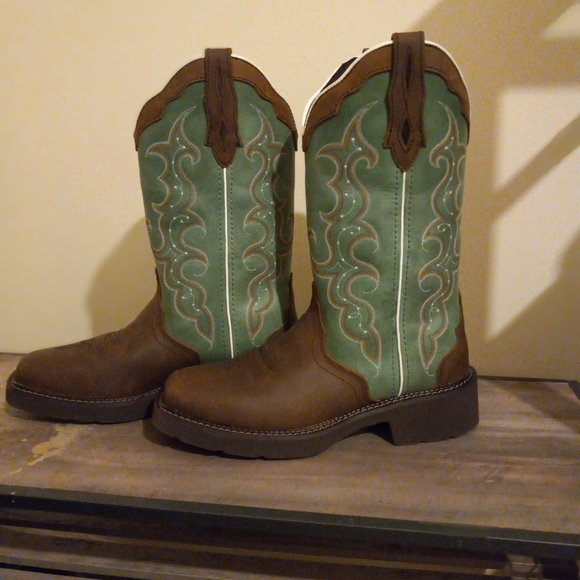 COWBOY TURQUOISE PRINT JUSTIN BOOTS - Picture 6 of 10